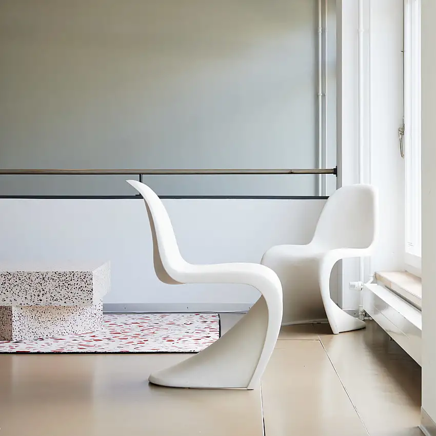 6er Esszimmer Kombi Vitra: Esstisch Plate / 6 Panton Chair alles in Weiss -10 %