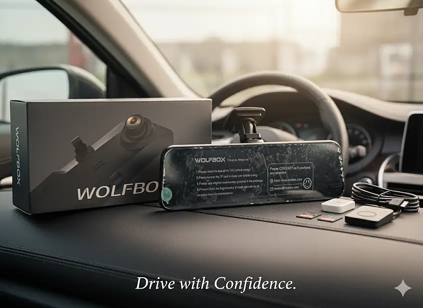 WOLFBOX G900 Dashcam 4K+2.5K Spiegel Dashcam Vorne und Hinten Dashcam für Auto