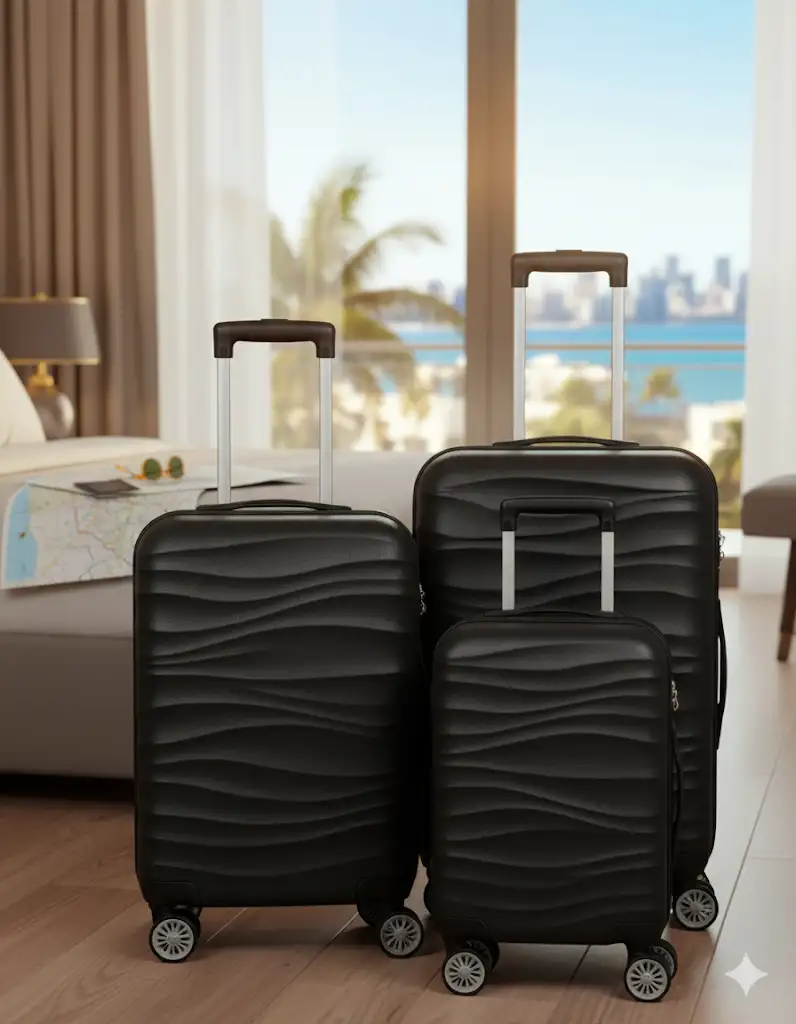 3tlg. Trolley Hartschalenkoffer set DMS  BK-3002 Schwarz Koffer Urlaub Reisen