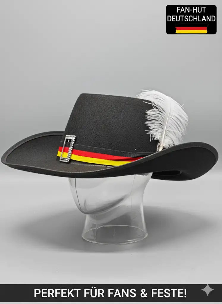 WH Party Items, Deutschlandfarben Cowboyhut mit Feder