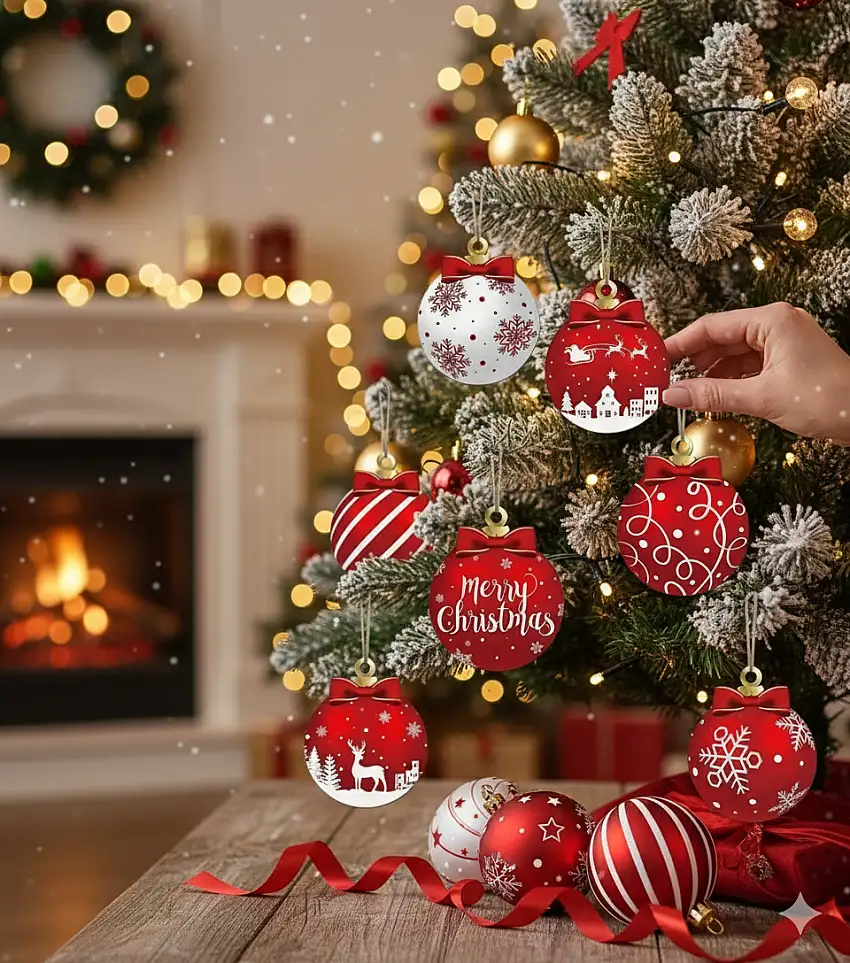 24 Stk. Klassische Weihnachtsbaum-Schmuck aus Kunstholz