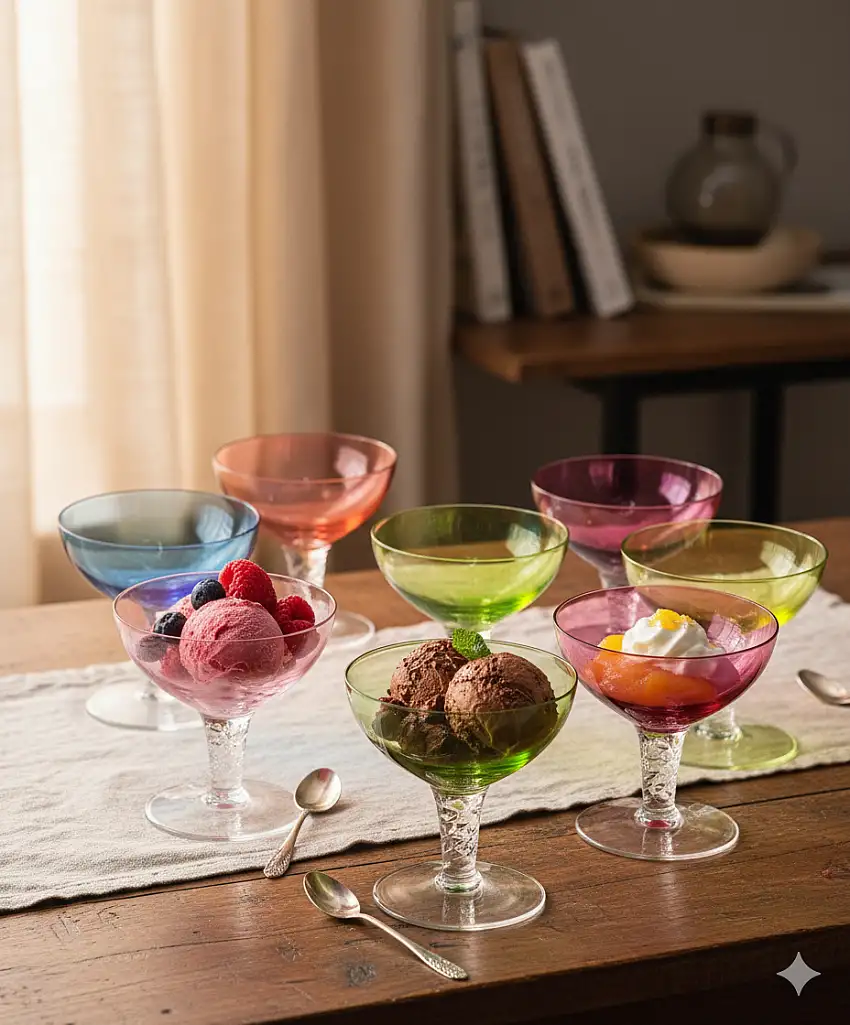 11x Bunte Antiquitäten Gläser, Cocktailgläser + 1x Glasschale