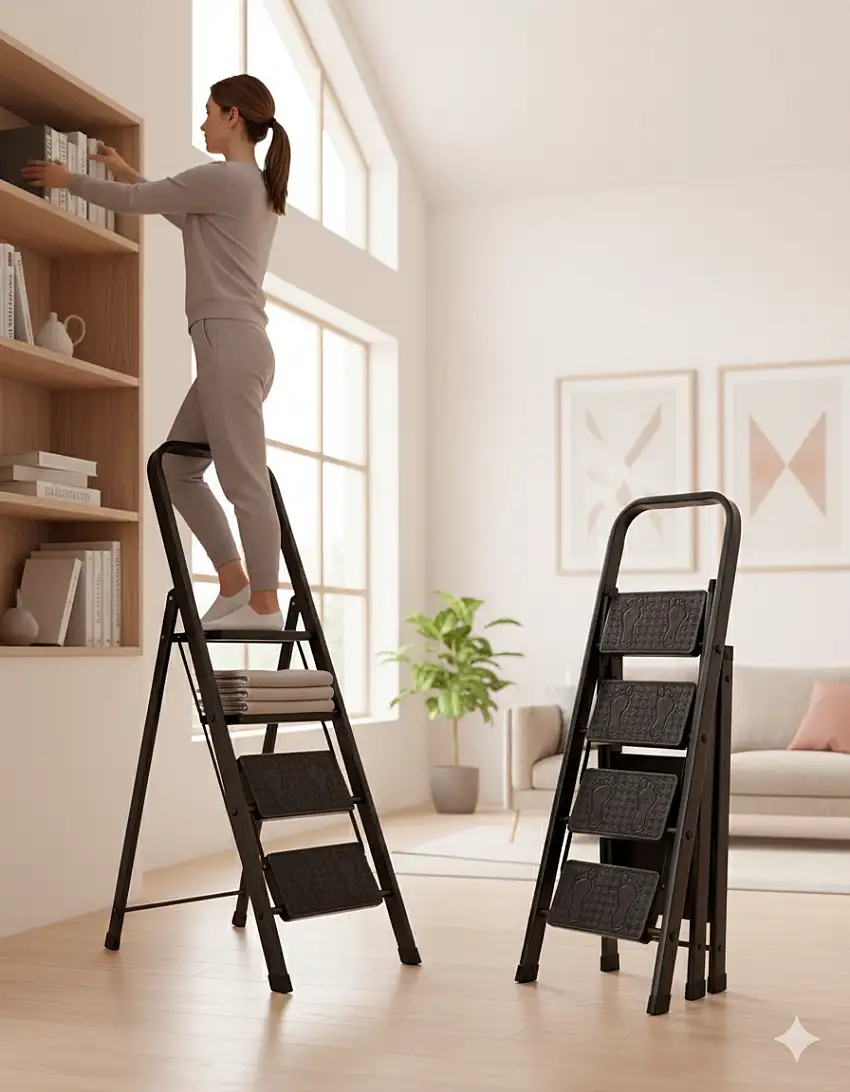 4 Stufige Trittleiter Schwarz, Hochwertig