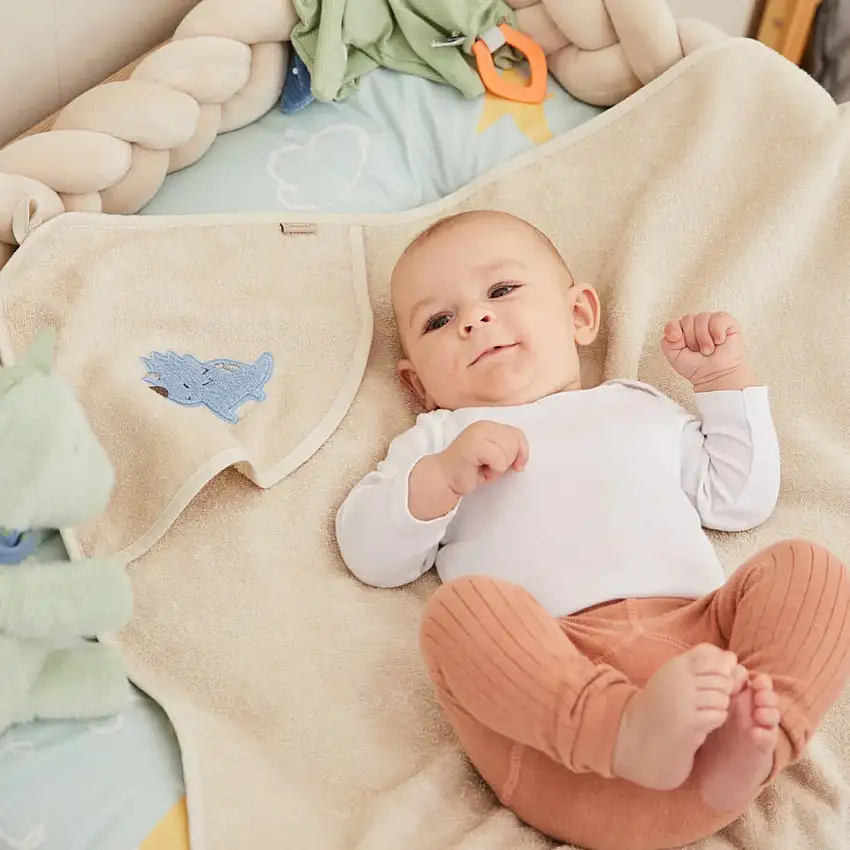 Sterntaler Frottee Kapuzenbadetuch Dino Rexi Ecru