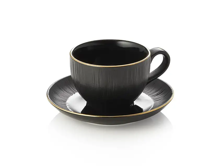 Cappuccinotasse, Untertasse Set MAYA KURO, 200ml, schwarz, 4 Stück