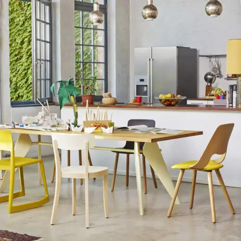 6er Esszimmer Kombi Vitra: Esstisch Prouvé EM Holz / 6 Stühle Standard -10 %