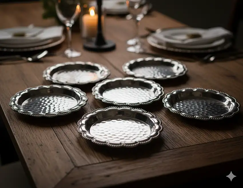 5 Untersetzer Vintage Metall silber, Sammler, Hingucker