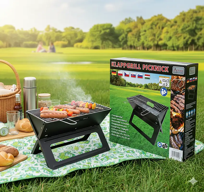 Activa Barbecue Klappgrill Picknick, 46,5x29x32 cm Schwarz